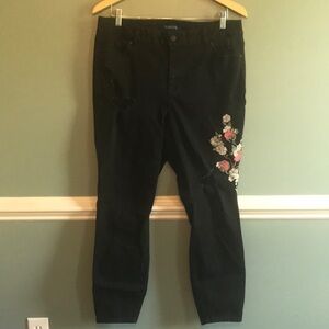 BLUESPICE Black floral blossom embroidered distressed skinny stretch jeans 15/16